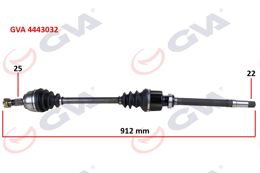GVA 4443032 Komple Aks Sağ Peugeot P307 00>07 Citroen C4 04>11 1.4-1.6 Manuel Şanziman 912x25x22