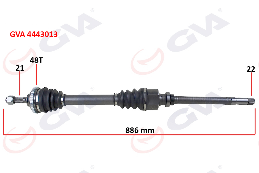 GVA 4443013 Komple Aks Sağ Peugeot P206 1.6i Tu5 98>06 21x22x48t 886mm Abs Li