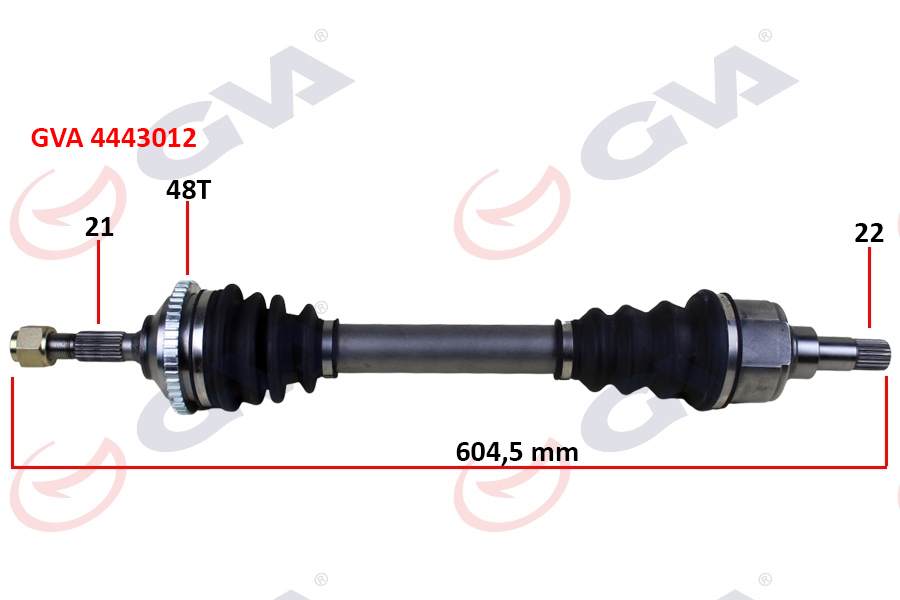 GVA 4443012 Komple Aks Sol Peugeot 206 1.6i 98-06 Tu5 Abs Li 48 Diş 604mm