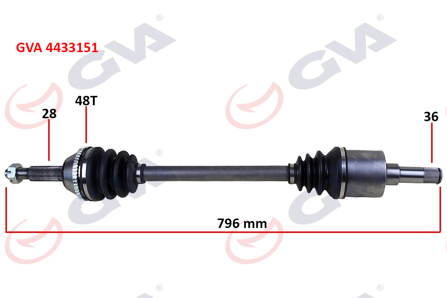 GVA 4433151 On Aks Sol Komple Transit V347 V348 2.2tdci 130ps 06 > O.Ceker Uzunluk: 796mm Absli 48 Dis