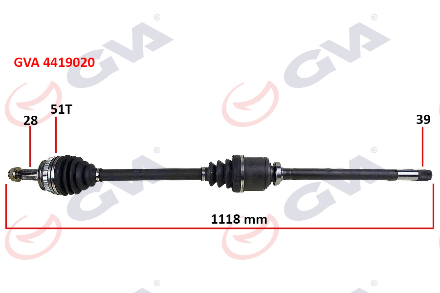 GVA 4419020 Aks Komple Ön Sağ Renault Master Ii 98>06 Opel Movano A 98>01 1.9dci 2.2dci 2.5dci 2.8dci 51diş 1118mm