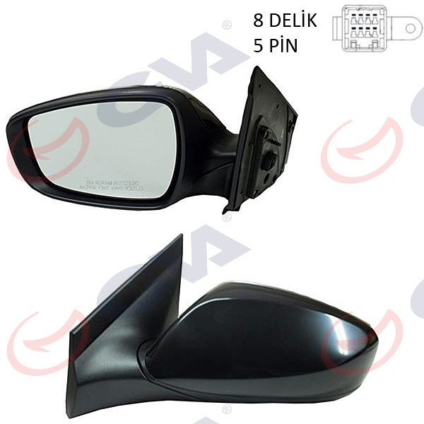 GVA 1091135 Diş Dikiz Aynasi Sol Blue 12> Elektrikli Isitmali Siyah Kapak Düz Cam 5 Fiş Vm-6451el
