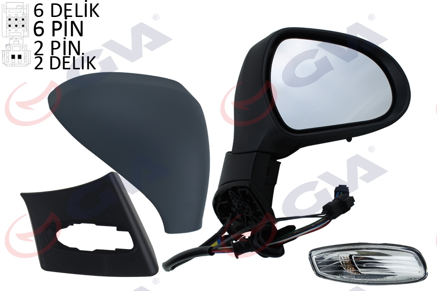 GVA 1043350 Diş Dikiz Aynasi Sağ 308 07>Elektrikli Isitmali Sinyalli Astarli Konvenks Vm-6308ehpl