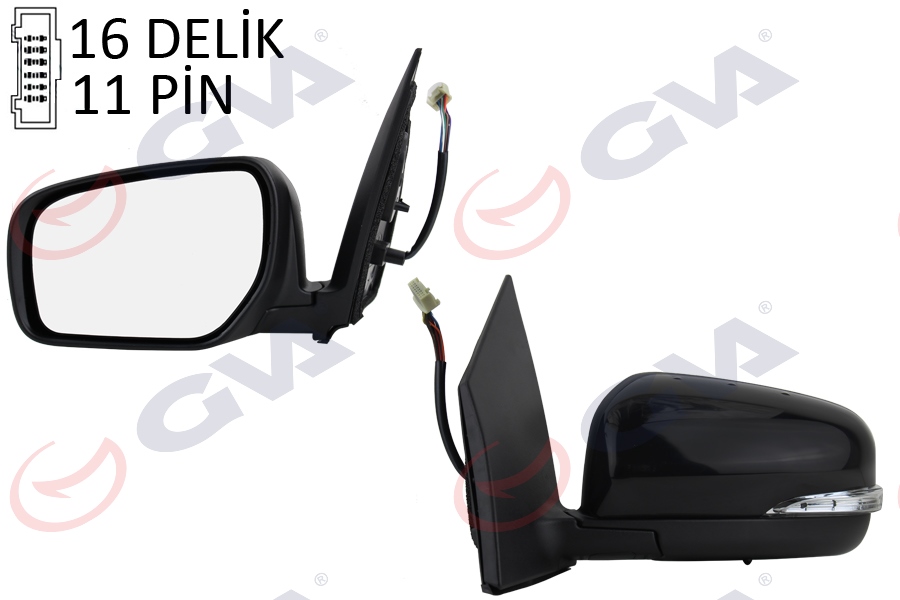 GVA 1019551 Diş Dikiz Aynasi Sol Kaleos 10> Elektrikli Isitmali Sinyalli Katlanir Sensörlü Siyah Kapak Konveks 11 Fiş