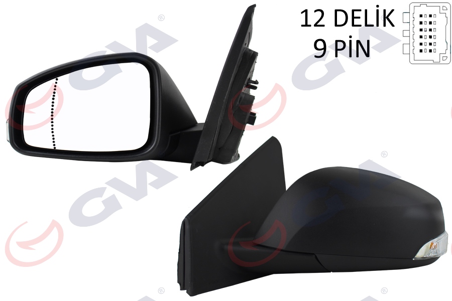 GVA 1011320 Diş Dikiz Aynasi Sol Megane-Fluence 08> Elektrikli Isitmali Sinyalli Sensörlü Asferik 9 Fiş Vm-6138ehsal