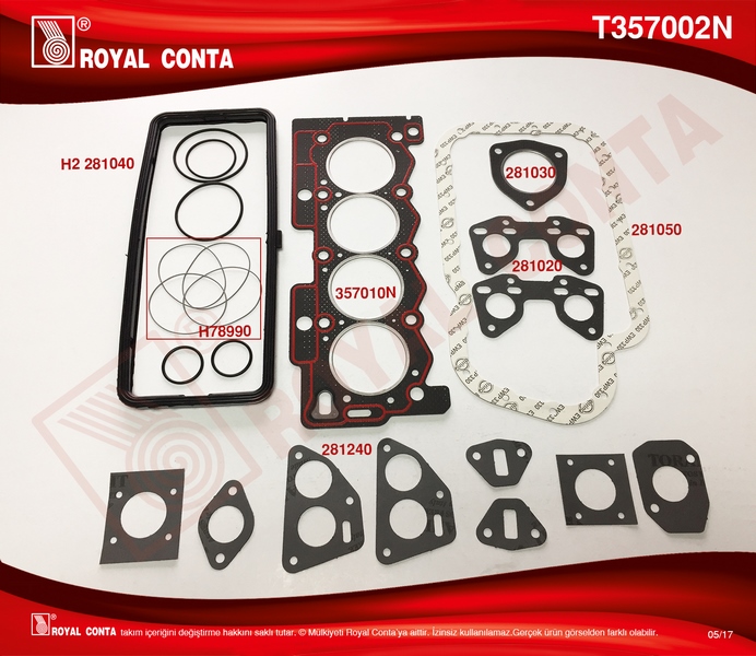 ROYAL T357002N Motor Takim Conta Ax-Bx-C15-Saxo-Xsara-Zx-C3 1.1-1.4 Lt. K1f-K1g-K2a-K2b-Tu1m-Tu3m