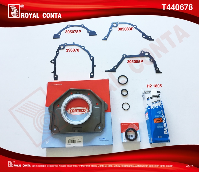 ROYAL T440678 Alt Takim Conta Corteco Keçeli Grande Punto-Palio-Linea 1.4 16v 199a6.000