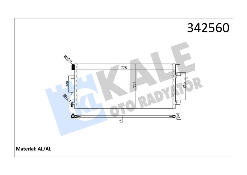 KALE 342560 Klima Radyatoru Kondenseri Renault Master Iii 10> Opel Movano B 10> 2.3dci 775x351x16 Alüminyum Kurutucu İle