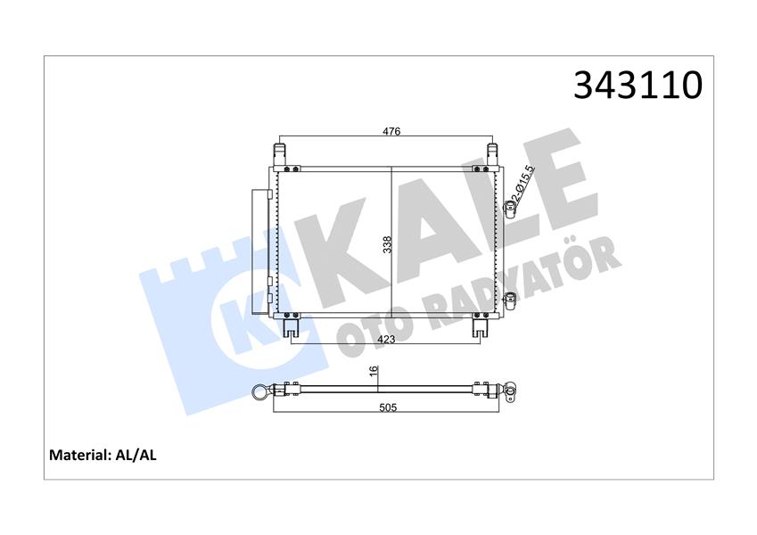 KALE 343110 Klima Radyatörü Kondenser Toyota Yaris 1.0l 1kr-Fe Ksp90 06-11 / 1.3l 2szfe Scp90 Vvti 06-11 / 1.3 3l 1nr-Fe Nsp90 06-11