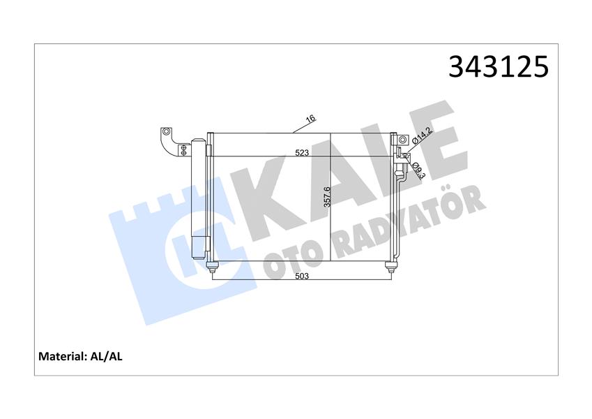 KLR-343125 Klima Radyatoru Kondenser (Kia  Rio Ii  1.5 Crdi 2005/) 533×360x16