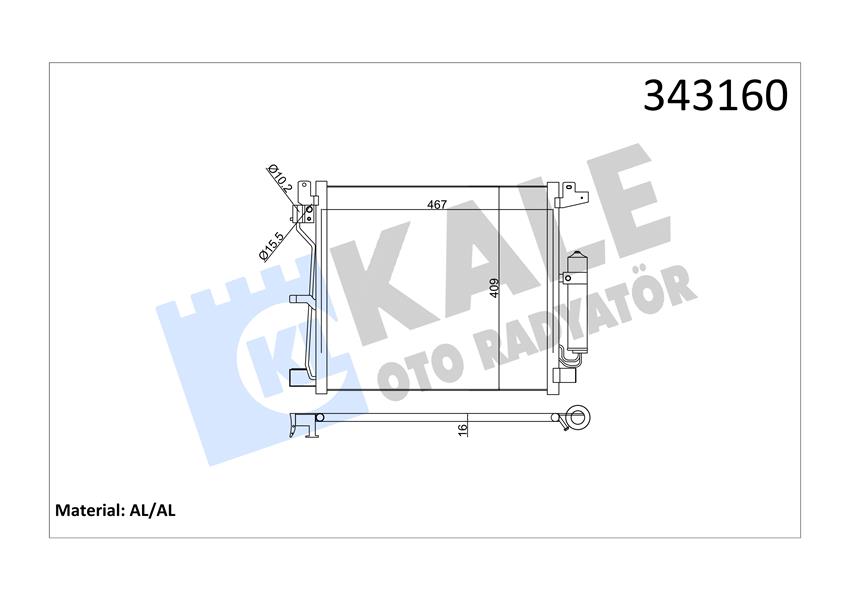 KLR-343160 Klima Radyatoru Kondenser (Nissan  Juke 10/ 1.5 Dci) 487×409x16