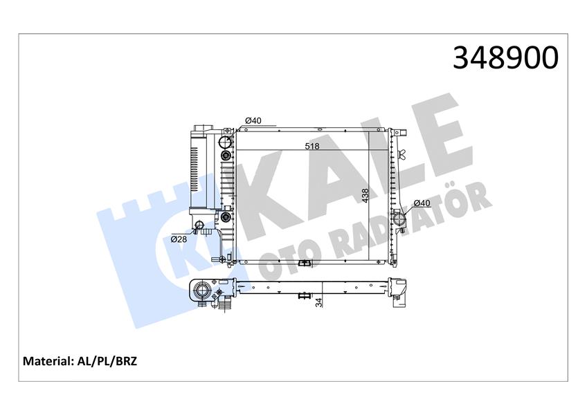 KALE 348900 Motor Su Radyatoru Bmw M20 M50 E34 Klimali / Otomatik Sanziman