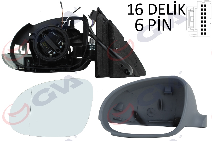 GVA 1075712 Diş Dikiz Aynasi Sol Jetta 04>Golf V 05> Elektrikli Isitmali Sinyalli Astarli Asferik 7 Fiş Vm-381ehpal