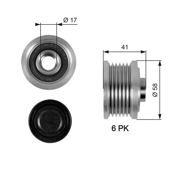 GATES OAP7052 Alternatör Kasnaği Fiat Bravo Ii 06> Doblo Iii 10> Linea 09> Punto 05> Stilo 04>07 Ducato 11> 1.6d Mjet 1.9d Mjet 2.0d Mjet 6 Kanal