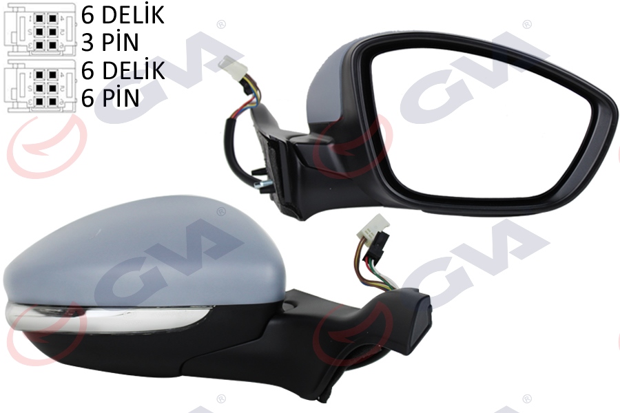 GVA 1043285 Diş Dikiz Aynasi Sağ P2008-P208 13> Elektrikli Isitmali Sinyalli Sensörlü Astarli Konveks Vm-509ehpsr