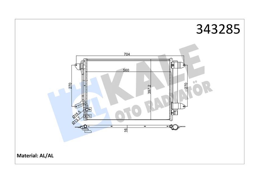 KALE 343285 Klima Kondenseri Jetta 10 > 582x378x16 Al/Brz