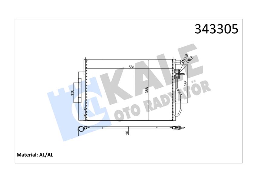 KALE 343305 Klima Kondenseri Chevrolet Aveo 1.2i-1.4i-1.6 11 > 600x395x16 Oto.-Mek. Al/Brz