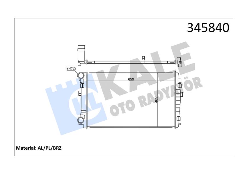 KALE 345840 Su Radyatörü Vw-Skoda-Seat-Audi 13> Golf7-Passat-A3-Leon-Octavia Cjzb-Cyva-Cjza-Cyvb-Cpva-Cpta-Chpa -Clha-Clhb-Crka-Crkb 1.2 Tsi-1.4 Tsi-1.6 Tdi 650x405x22