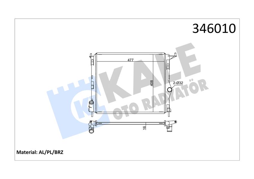 KALE 346010 Radyatör Dacia Logan 1.4-1.6 08 > 482x408x16 Mek.Şanz. Al/Pl/Brz
