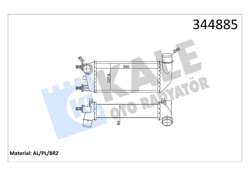 KALE 344885 Turbo Radyatörü Intercooler Fiat 500 1.3 Dmtj 08 > Ford Ka 1.3 Tdci 08 > Al/Pl/Brz