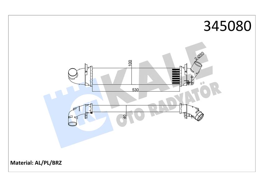 KALE 345080 Turbo Radyatörü Intercooler Dacia Logan 04 > Sandero 08 > 1.5 Dci 654x113x108 Mek. Al/Pl/Brz