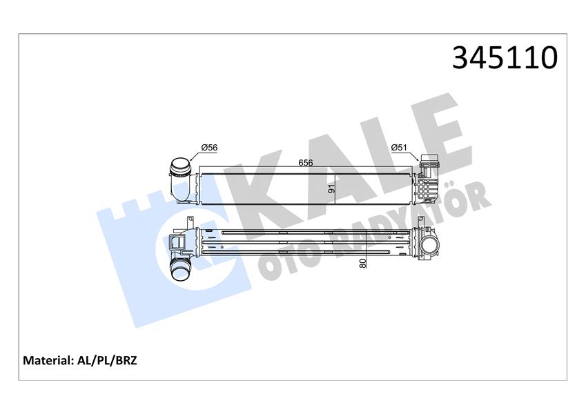 KALE 345110 Turbo Radyatörü Intercooler Fluence Mgn Iii-Scenic Iii 1.5dci 09> 657x91x80 110luk Al/Pl/Brz