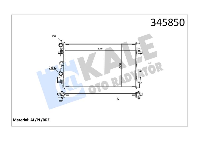 KALE 345850 Radyatör A1-Ibiza V-Polo 1.2-1.4-1.6 09 > Mek 652x398x26 Al/Pl/Brz