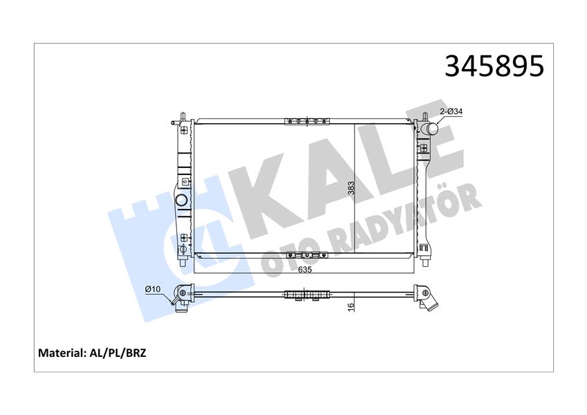 KALE 345895 Radyatör Daewoo Lanos 1.4-1.5-1.6 97 > 635x382x16 Ac Mek Al/Pl/Brz