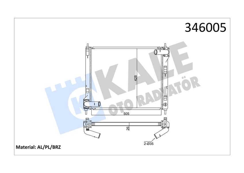 KALE 346005 Radyatör Nissan Juke 1.6 10 > Mek 508x428x26 Al/Pl/Brz