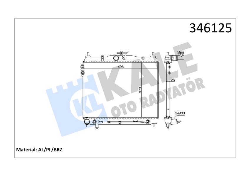 KALE 346125 Radyatör Hyundai Getz 1.6 02-05 370x490x26 Ac /- Otom Al/Pl/Brz