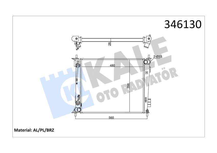 KALE 346130 Radyatör Kia Soul 1.6i 09 > Otom 480x398x16 Al/Pl/Brz