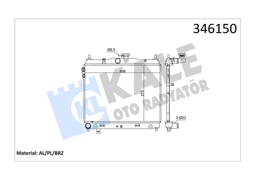 KALE 346150 Radyatör Getz 03-05 1.3-1.6 Mek Ac Klimasiz 494x385x20 Al/Pl/Brz