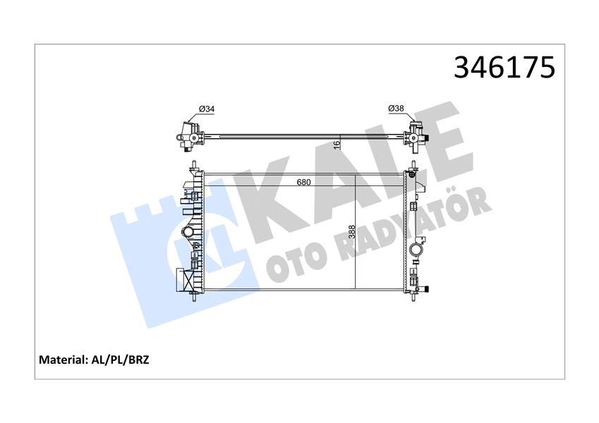KALE 346175 Radyatör Insignia-Saab 9-5 1.6-1.8 08 > Ac Mek 680x378x16 Al/Pl/Brz