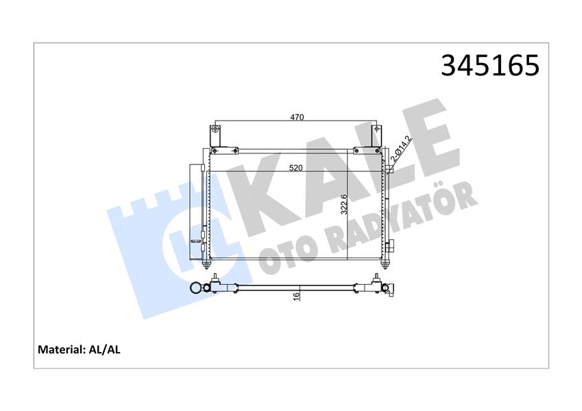 KALE 345165 Klima Kondenseri Chevrolet Spark 1.0-1.2 05 > 535x305x16 Oto.-Mek. Al/Al