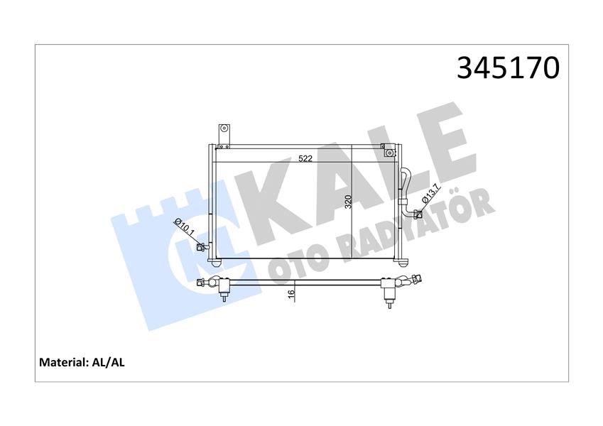 KALE 345170 Klima Kondenseri Chevrolet Matiz 01 > 548x313x16 Oto.-Mek. Al/Al