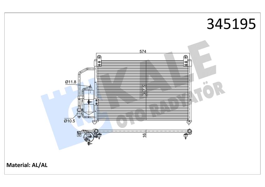 KALE 345195 Klima Kondenseri Chevrolet Lanos 97 > 580x368x16 Oto.-Mek. Al/Al