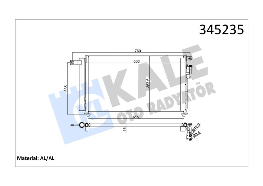 KALE 345235 Klima Kondenseri Kia Rio 1.4-1.6 05 > 625x360x16 Oto.-Mek. Al/Al