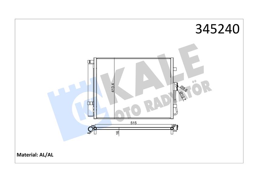 KALE 345240 Klima Kondenseri Kia Soul 1.6 Crdi-1.6i 16v 09 > Oto.-Mek. Al/Al