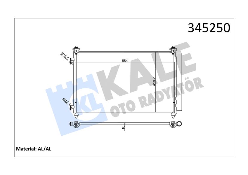 KALE 345250 Klima Kondenseri Accent Era 1.4 10> Mazda Cx-9 3.5-3.7 07> 706x411x16 Mek/Opsiyonlu Otom Al/Al