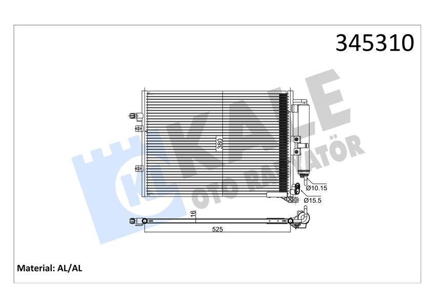 KALE 345310 Klima Radyatörü Kondenseri Kurutucu İle Renault Clio Iii 05>12 Modus 05>13 1.5dci 545x380x16 Mek Al/Al