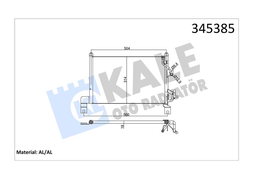 KALE 345385 Klima Radyatoru Kondenseri Ford Ranger 98> 06 2.5 Td 525x292x16 Oto.-Mek.