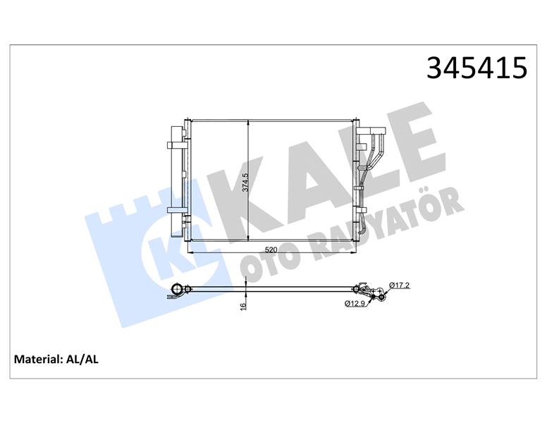 KALE 345415 Klima Kondenseri Hyundai İx20 1.4-1.6 10 > Kia Venga 1.4-1.6 Cvvt 10 > 545x366 Al/Al
