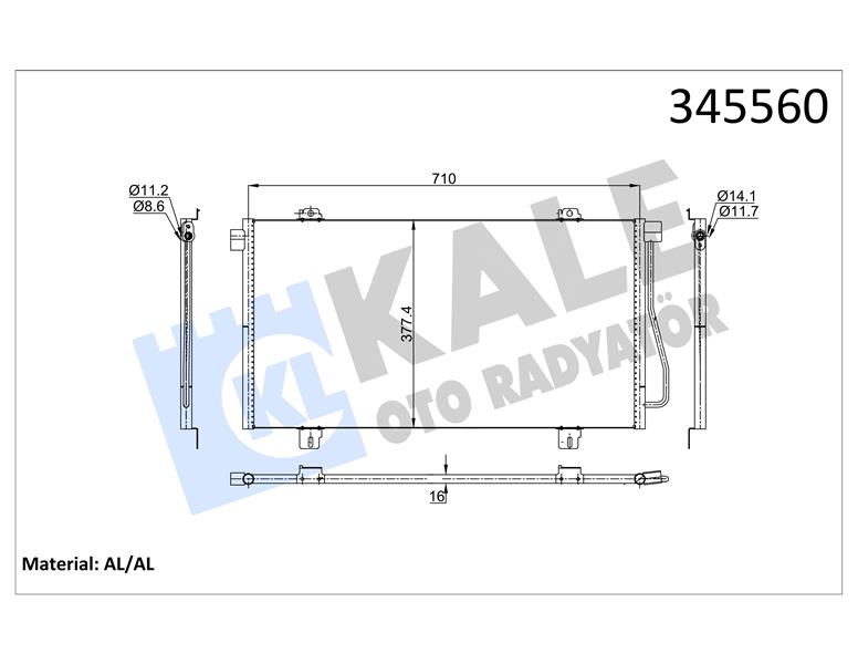 KALE 345560 Klima Radyatörü Renault Master 01>06 710x378x16 Al/Al