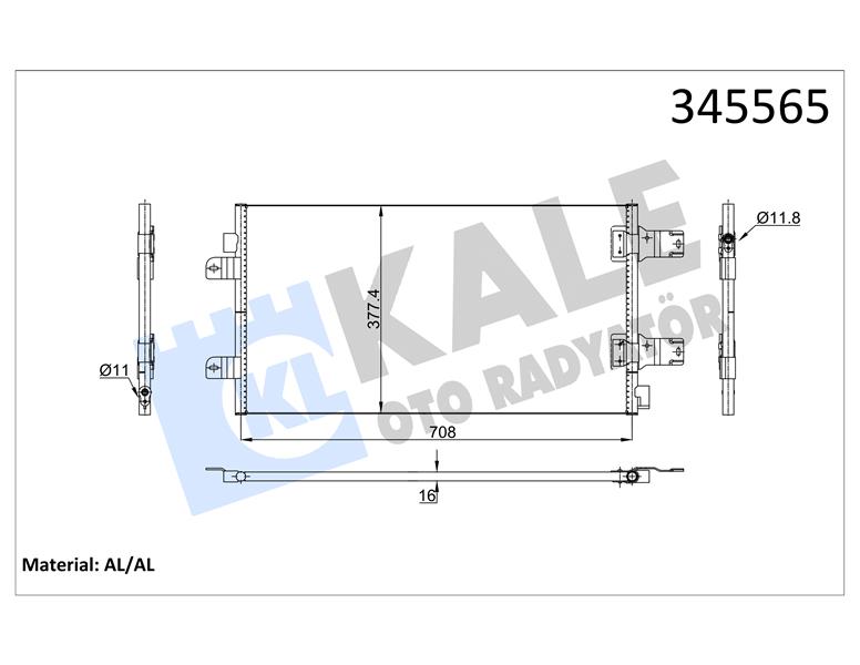 KALE 345565 Klima Kondenseri Master Ii-Movano 2.5 Dci-Cdti 06 > 690x380x16 Al/Al