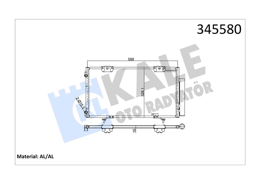 KALE 345580 Klima Kondenseri Avensis 00-03 610x307x16 Oto.-Mek. Al/Al