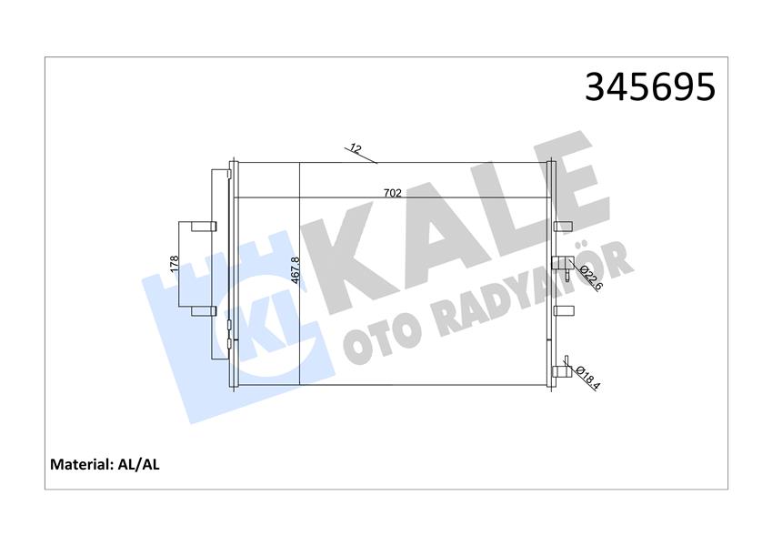 KALE 345695 Klima Radyatoru Kondenseri Transit Custom V362 12> Transit V363 14> 2.2 Tdci 717x467 Al Al