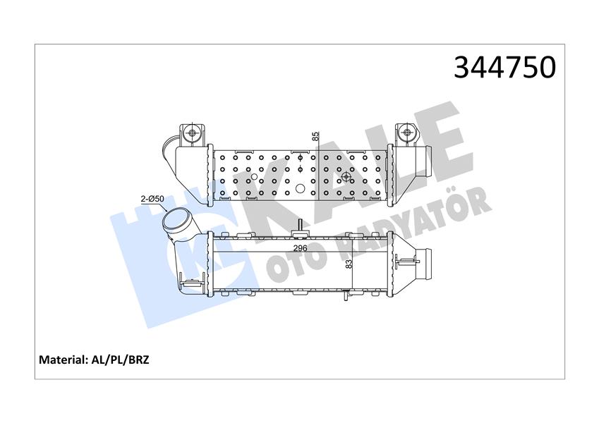 KALE 344750 Turbo Radyatörü Intercooler Caddy Ii-Polo-Cordoba-Ibiza Ii-1.9 Tdi 295x95x85 Al/Pl/Brz