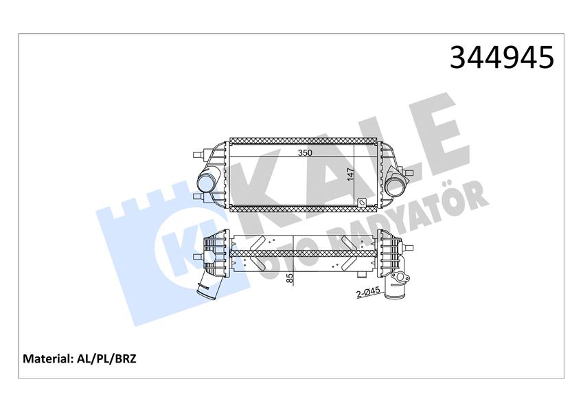KALE 344945 Turbo Radyatörü Intercooler Hyundai İx35 10 > Kia Sportage 13 > 1.7 Crdi Al/Pl/Brz