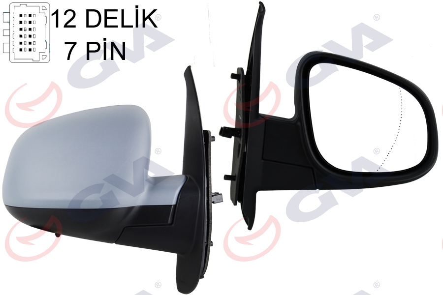 GVA 1016320 Diş Dikiz Aynasi Sağ Kangoo-Citan 13> Elektrikli Isitmali Sensörlü Astarli Asferik 7 Fiş Vm-6132ehpasr
