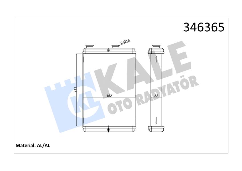 KALE 346365 Kalorifer Radyatörü Fiat Doblo 01>Punto 01>Idea 04>Lancia Ypsilon 03> Ac Klimasiz 0183831ab 1.3 Jtd 1.4 1.9 Jtd